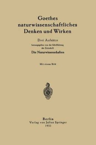 Cover of Goethes naturwissenschaftliches Denken und Wirken