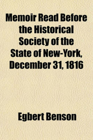 Cover of Memoir Read Before the Historical Society of the State of New-York, December 31, 1816