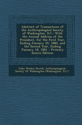 Cover of Abstract of Transactions of the Anthropological Society of Washington, D.C.