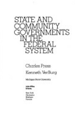 Cover of State and Community Governments in the Federal System