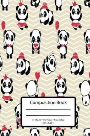 Cover of Cute Pandas With Balloons Composition Notebook - 7.44 x 9.69 in Wide Ruled