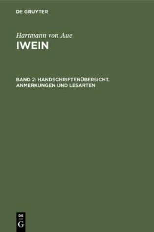 Cover of Handschriftenubersicht. Anmerkungen Und Lesarten