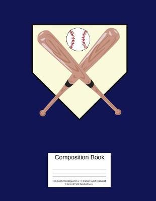 Book cover for Composition Book 100 Sheets/200 Pages/8.5 X 11 In. Wide Ruled/ Bats Ball Diamond Field Baseball-Navy