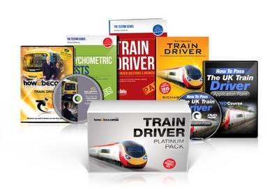 Book cover for Train Driver Recruitment Platinum Package Box Set: How to Become a Train Driver Book, Train Driver Tests Manual, Application Form DVD, Psychometric Tests, 60-Minute Interview DVD