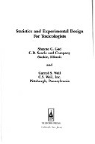 Cover of Statistics and Experimental Design for Toxicologists