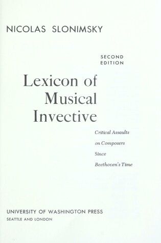 Cover of Lexicon of Musical Invective