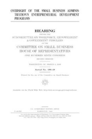 Cover of Oversight of the Small Business Administration's entrepreneurial development programs