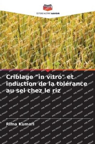 Cover of Criblage "in vitro" et induction de la tolérance au sel chez le riz