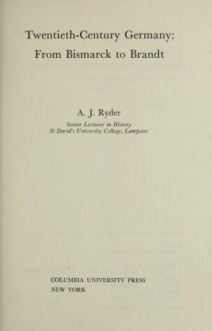 Book cover for Ryder:20th Century Germany (Cloth)