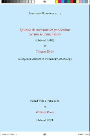 Cover of Epistola de mensuris et ponderibus Serum seu Sinensium