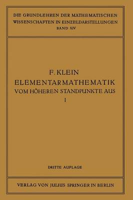 Cover of Elementarmathematik Vom Hoheren Standpunkte Aus