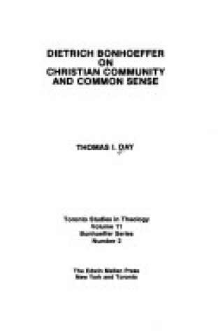 Cover of Dietrich Bonhoeffer on Christian Community and Common Sense