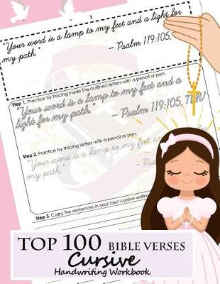 Book cover for Top 100 Bible Verses Cursive Handwriting Workbook