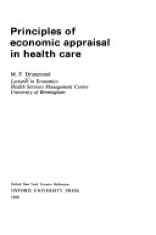 Cover of Principles of Economic Appraisal in Health Care