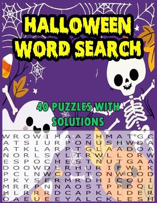 Book cover for Halloween word search 40 puzzles with solutions