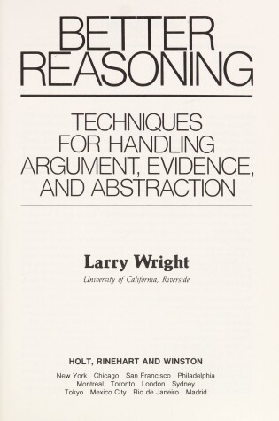 Cover of Better Reasoning Techniques for Handling Argument, Evidence and Abstraction