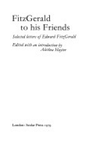 Cover of Fitzgerald to His Friends