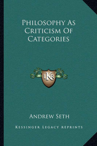 Cover of Philosophy as Criticism of Categories