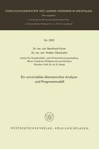 Cover of Ein univariables ökonomisches Analyse- und Prognosemodell