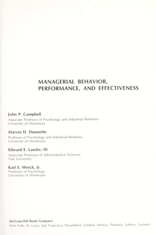 Cover of Managerial Behaviour, Performance and Effectiveness