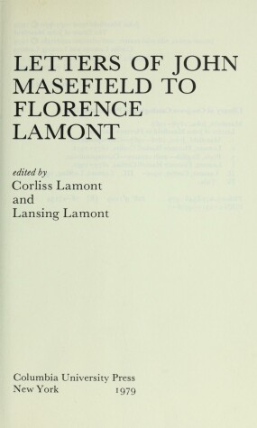 Book cover for Lamont: Letters of John Masefield to Florence Lamont (Cloth)