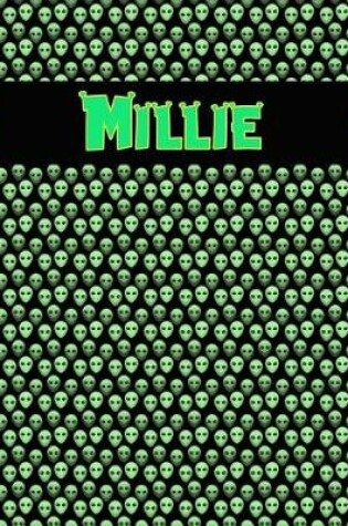 Cover of 120 Page Handwriting Practice Book with Green Alien Cover Millie