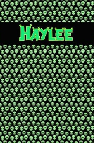 Cover of 120 Page Handwriting Practice Book with Green Alien Cover Haylee