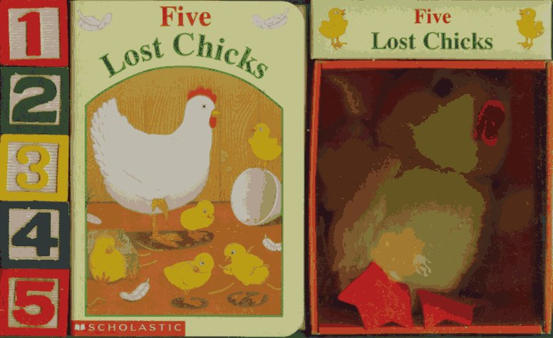 Book cover for Five Lost Chicks, with Blocks and Toy
