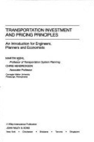Cover of Transportation Investment and Pricing Principles