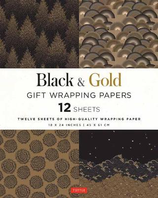 Book cover for Black & Gold Gift Wrapping Papers - 12 Sheets