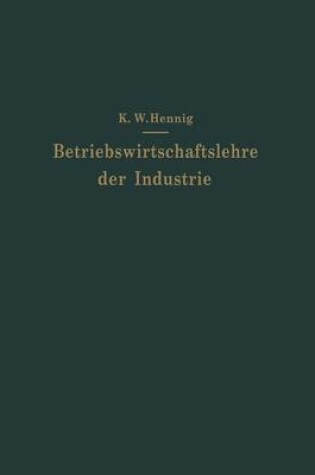 Cover of Betriebswirtschaftslehre der Industrie
