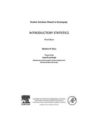 Book cover for Introductory Statistics, Student Solutions Manual (E-Only)