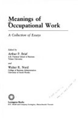 Cover of Meanings of Occupational Work