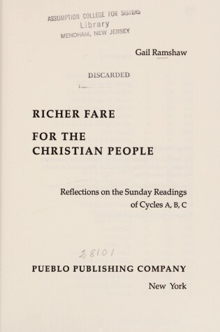 Cover of Richer Fare for the Christian People