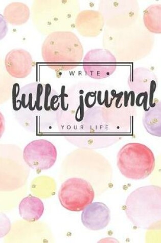 Cover of Bullet Journal Dotted Grid Dated Notebook, Gold Glitter Sweet Pastel Pink Bubble Watercolor