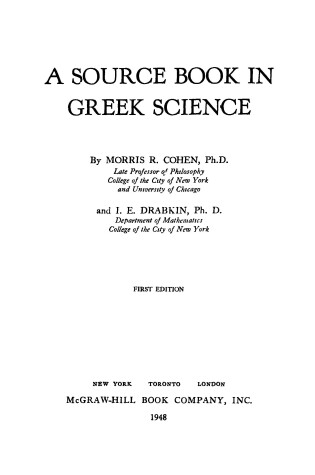 Cover of A Source Book in Greek Science