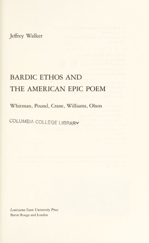 Book cover for Bardic Ethos and the American Epic Poem