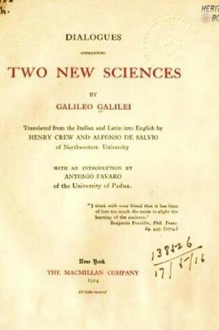 Cover of Dialogues Concerning Two New Sciences of Galileo Galilei