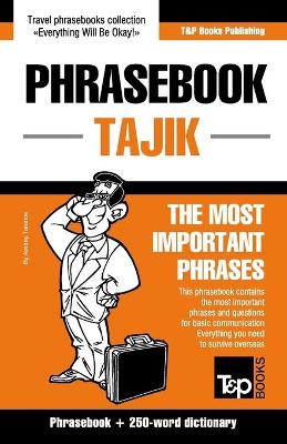 Book cover for English-Tajik phrasebook and 250-word mini dictionary