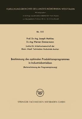 Book cover for Bestimmung des optimalen Produktionsprogrammes in Industriebetrieben