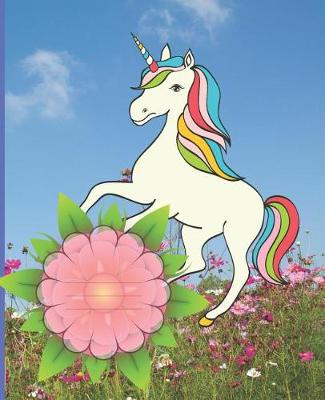 Cover of Pink Flowers Cute Rainbow Unicorn Cover Girl Composition Wide-ruled blank line School Notebooks