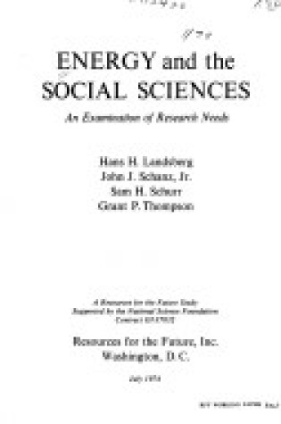 Cover of Energy and the Social Sciences