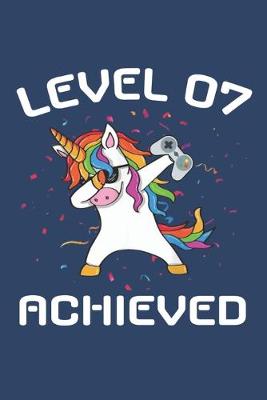 Book cover for Level 7 achieved Notebook, funny dabbing unicorn Gamer birthday gift blank lined journal