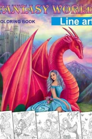 Cover of Fantasy World. Line art coloring book