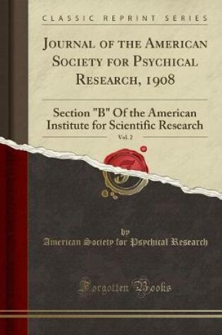 Cover of Journal of the American Society for Psychical Research, 1908, Vol. 2