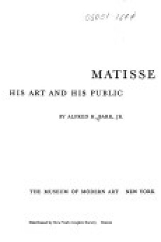 Cover of Matisse, His Art and His Public