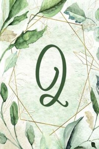 Cover of Notebook 6"x9" - Letter Q - Green Gold Floral Design