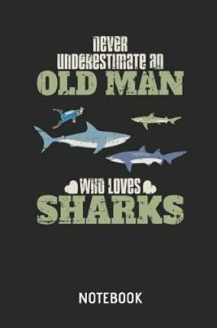 Cover of Never Underestimate an Old Man Who Loves Sharks Notebook