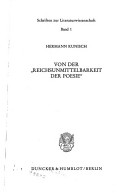 Book cover for Von Der 'Reichsunmittelbarkeit Der Poesie
