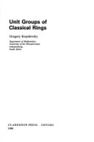 Cover of Unit Groups of Classical Rings